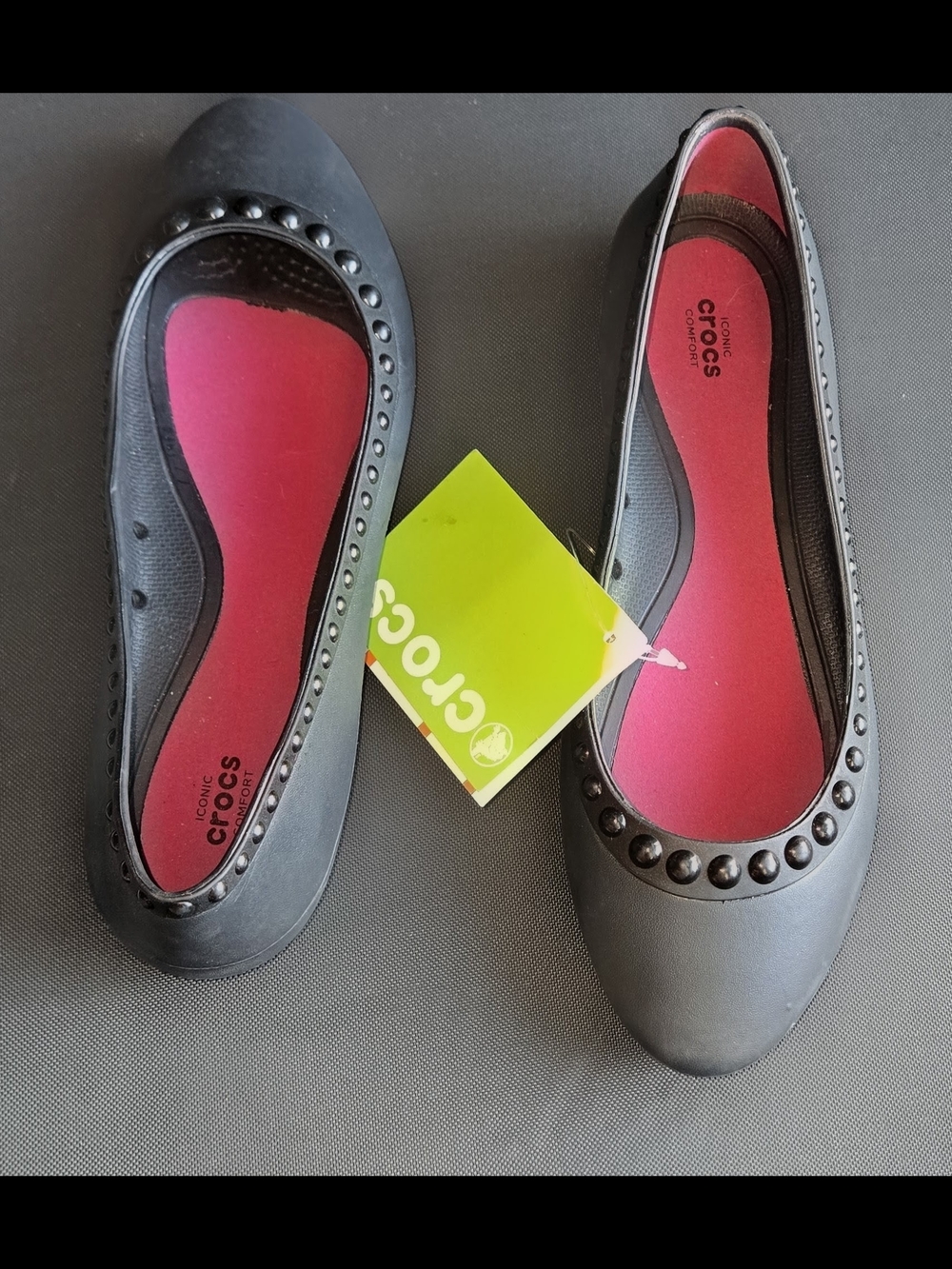 NEW Crocs Lina Luxe Flat Black Studded Ballet Flats - Size 9